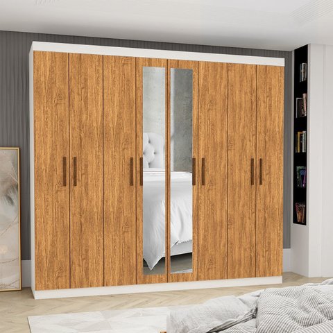 Guarda-Roupa Stanley 8 Portas 4 Gavetas Plus Branco/Cinamomo