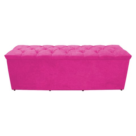 Calçadeira Baú Paris Queen 160 Cm Botão Strass Suede Rosa Pink Eli Móveis