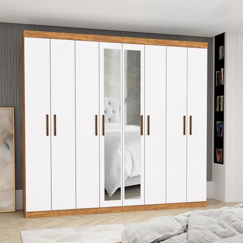 Guarda-Roupa Stanley 8 Portas 4 Gavetas Plus Marrom/Cinamomo/Branco