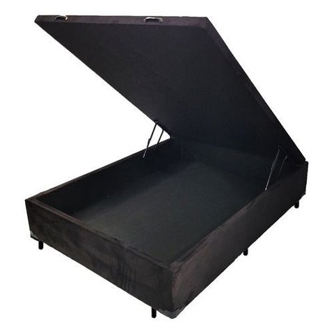 Base Box Baú Casal 138 X 188 Suede com Pistão Gás So1clique Cor Preto
