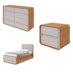 Quarto Completo Cama Solteiro com Cômoda 8 Gavetas e Mesa de Cabeceira - 2
