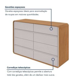 Quarto Completo Cama Solteiro com Cômoda 8 Gavetas e Mesa de Cabeceira - 6