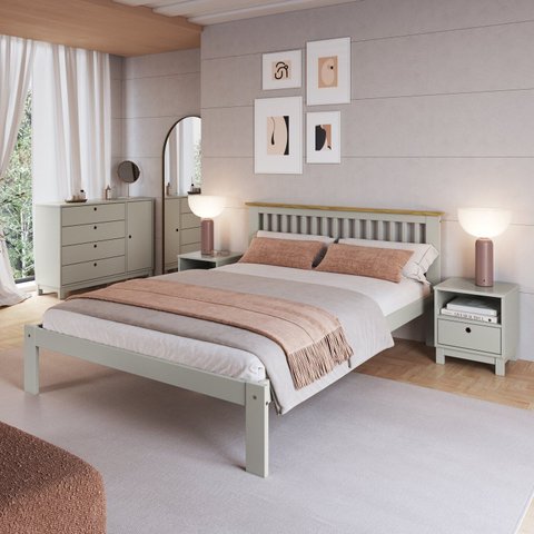Cama de Casal Júlia de Madeira Maciça com Lastro Verde/Frost/Oak