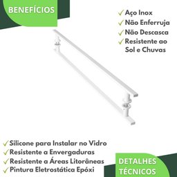 Puxador De Porta Branco Vidro Pivotante Madeira 1 metro M.S - 3