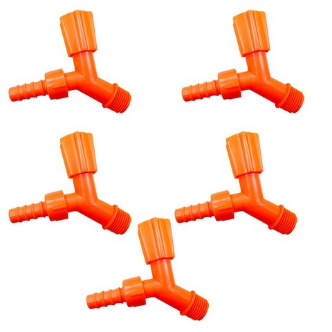 Kit 5 Torneiras Para Tanque E Jardim Bico 1/2 3/4 Laranja Neon