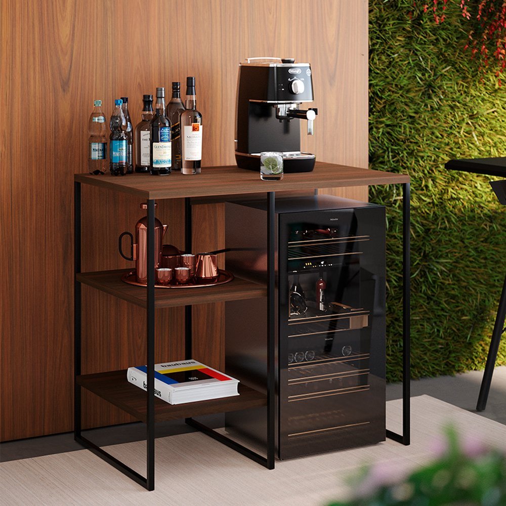 Aparador Bar Buffet Adega Industrial Bourbon 95cm - Preto/carvalho - 1