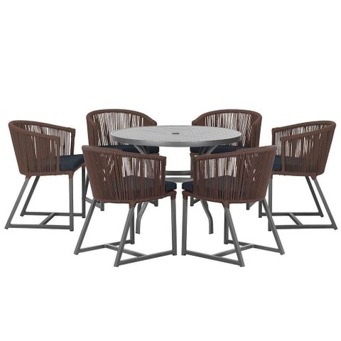 Mesa e 6 Cadeiras e Noronha Preto E12 Trama Original Marrom