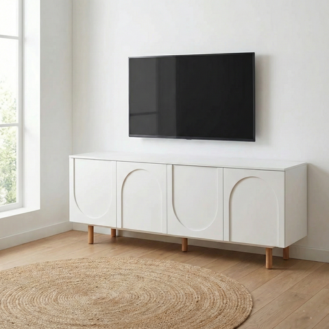 Rack para TV até 60 Polegadas 160cm Pés em Madeira Maciça Portas Orgânicas