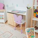 Ver imagem 1 de Escrivaninha Infantil Bancada Organizadora P - Borboletinha Kit Livro Educativo em Madeira - Lilás