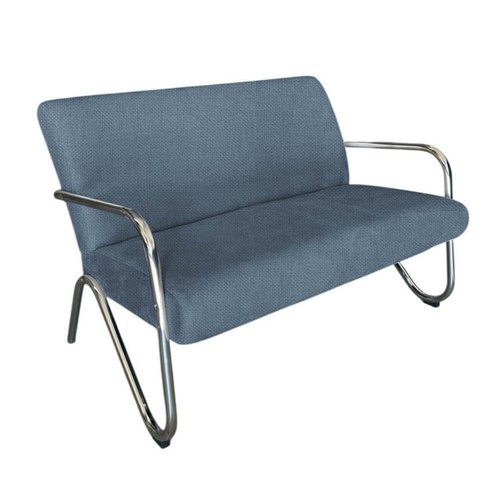 Namoradeira Decorativa Bela Linho Azul Marinho Braço Cromado