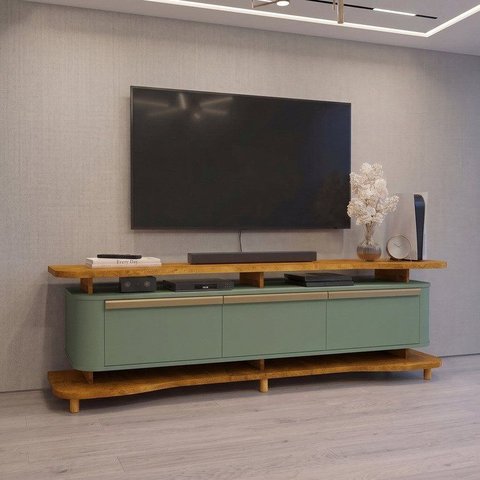 Rack para TV até 75 Polegadas 180cm Pés em Madeira Maciça Guarapari Marrom