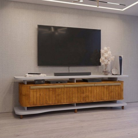 Rack para TV até 75 Polegadas 180cm Pés em Madeira Maciça Guarapari Bege