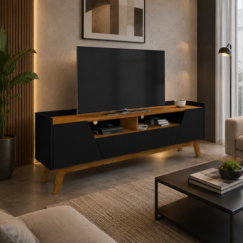 Rack para TV Ate 65 Polegadas Florenca Preto Fosco Naturele Bechara