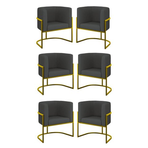 Kit 6 Cadeiras Poltrona Lua Corino Sala Quarto Gold Balaqui Cor:cinza