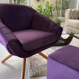 Poltrona Giovana Base Giratória Ferro e Madeira em Sued Premium:roxo - 6