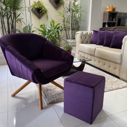 Poltrona Giovana Base Giratória Ferro e Madeira em Sued Premium:roxo - 3