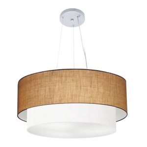 Pendente Cilíndrico Palha e Branco MJ-4179 Para Mesa de Jantar e Estar