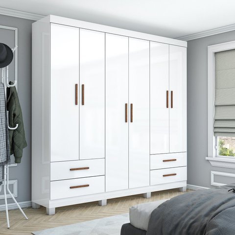 Guarda-Roupa 6 Portas 4 Gavetas com Pés Genova Branco