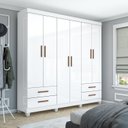 Ver imagem 1 de Guarda-Roupa 6 Portas 4 Gavetas com Pés Genova Branco