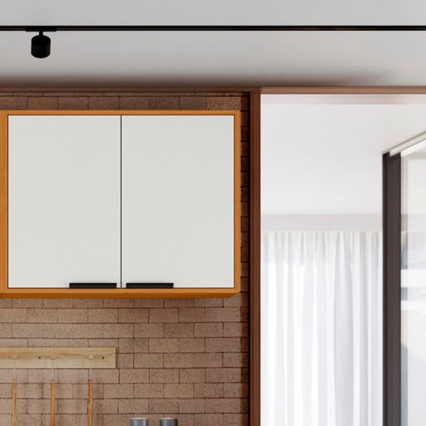 Armário Aéreo 80cm 02 Portas Ravena Bege/Freijo/Off Acetinado