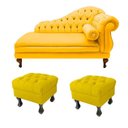Ver imagem 1 de Recamier Divã Namoradeira Larissa 150cm + 2 Puffs Retrô Suede Amarelo - LM DECOR