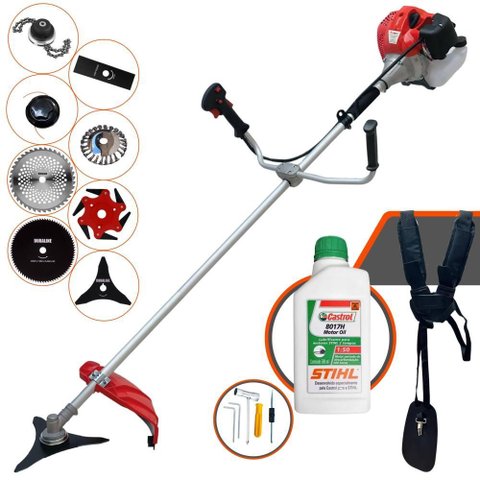 Roçadeira Anmax Cg520p-tb À Gasolina 52cc 2,2hp + 6 Facas + Escova + Óleo Stihl 2 Tempos