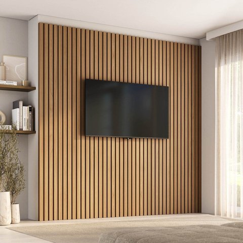 Painel Ripado para TV até 86 Polegadas 240x230cm Aruá CabeCasa MadeiraOriginals Marrom Jatobá