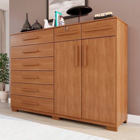 Cômoda para Quarto 2 Portas 8 Gavetas Esmeralda Expresso Móveis Marrom/Cinamomo