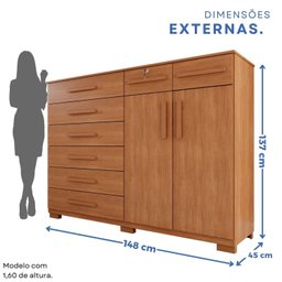 Cômoda para Quarto 2 Portas 8 Gavetas Esmeralda Expresso Móveis - 4