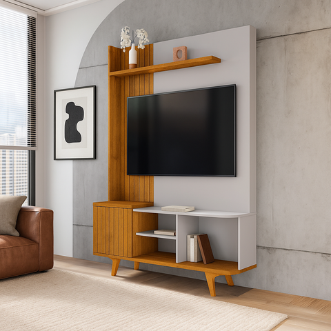 Estante para TV e Home Theater até 55 Polegadas 136CMX192,5cm Pés em Madeira Maciça Corumbaú Marrom