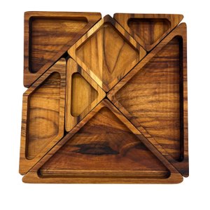 Petisqueira Tangram em Madeira Teca com 7 Peças para Servir