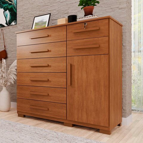 Cômoda para Quarto 1 Portas 8 Gavetas Ônix Expresso Móveis Marrom/Cinamomo