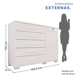 Cômoda para Quarto 1 Portas 6 Gavetas Jade Expresso Móveis - 3
