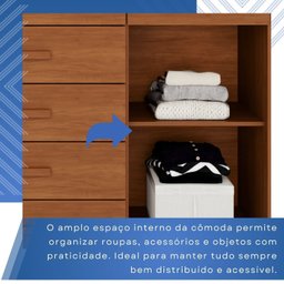 Cômoda para Quarto 1 Portas 6 Gavetas Jade Expresso Móveis - 6