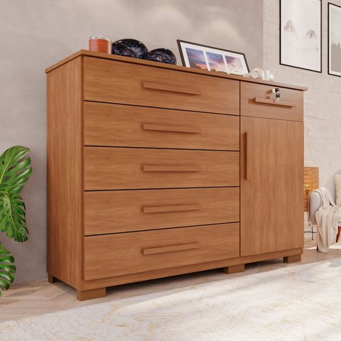 Cômoda para Quarto 1 Portas 6 Gavetas Jade Expresso Móveis Marrom/Cinamomo