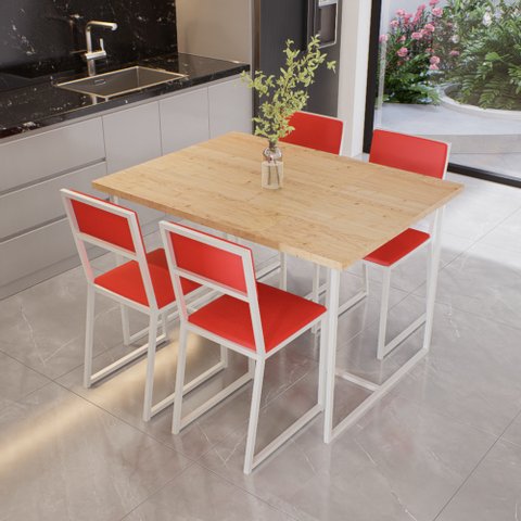 Conjunto Mesa de Jantar Retangular Pinus 4 Cadeiras Branca Riviera Industrial Don Castro Decor Rivie