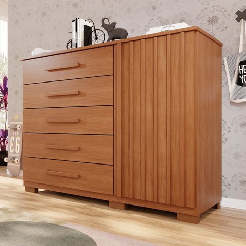 Cômoda para Quarto 1 Portas 5 Gavetas Jaspe Expresso Móveis Marrom/Cinamomo