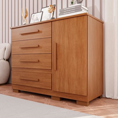 Cômoda para Quarto 1 Portas 4 Gavetas Pérola Expresso Móveis Marrom/Cinamomo