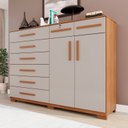 Ver imagem 1 de Cômoda para Quarto 2 Portas 8 Gavetas Esmeralda Expresso Móveis Marrom/Cinamomo/Off White