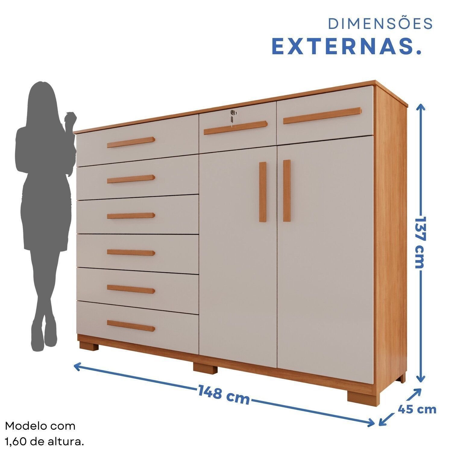 Cômoda para Quarto 2 Portas 8 Gavetas Esmeralda Expresso Móveis