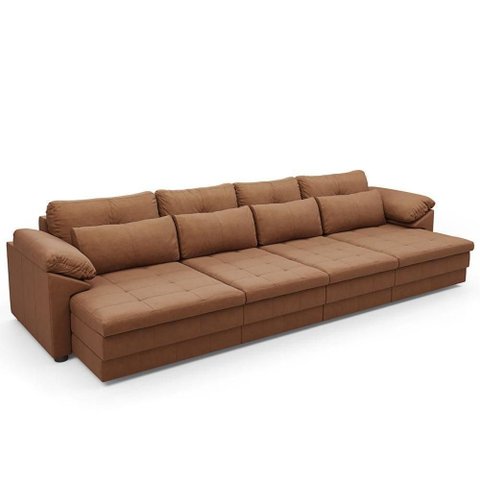 Sofá Retrátil para Sala de Estar 5 Lugares 379cm Riza S03 Couro Soft Mel - Lyam Decor
