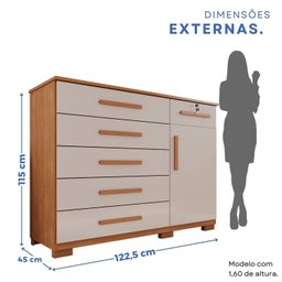 Cômoda para Quarto 1 Portas 6 Gavetas Jade Expresso Móveis - 3