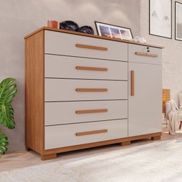 Cômoda para Quarto 1 Portas 6 Gavetas Jade Expresso Móveis - 1