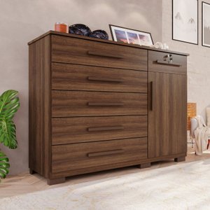 Cômoda para Quarto 1 Portas 6 Gavetas Jade Expresso Móveis