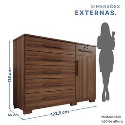 Cômoda para Quarto 1 Portas 6 Gavetas Jade Expresso Móveis - 3