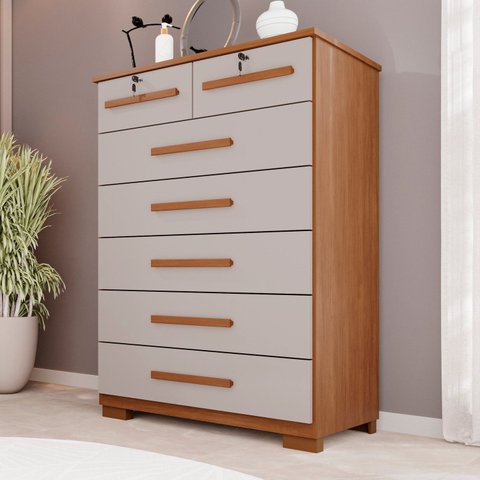 Cômoda para Quarto 7 Gavetas Topázio Expresso Móveis Marrom/Cinamomo/Off White
