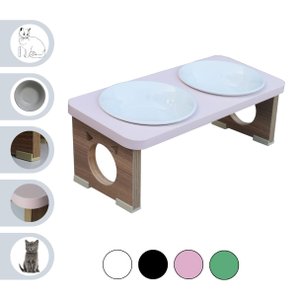 Comedouro Elevado Duplo Gato Pet Mdf Colors Rose