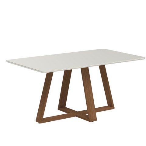 Mesa de Jantar 160cm Retangular com Vidro Avena Branco/Canella/Off White Fosco