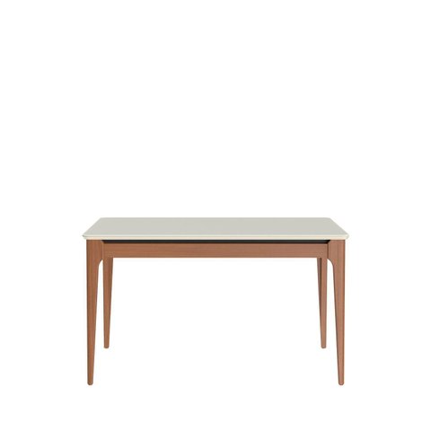 Mesa de Jantar 135cm com Base em Madeira Natural e Tampo de Vidro Addar