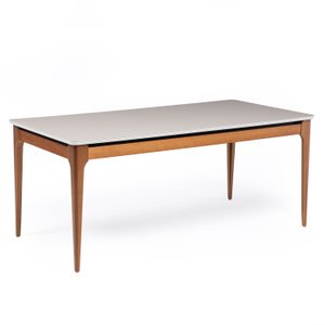 Mesa de Jantar 180cm com Base de Madeira Natural e Tampo de Vidro Addar